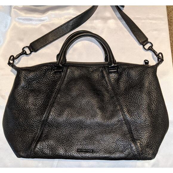 Rebecca Minkoff Large Black Pebbled Leather Satchel Crossbody Bag w/ Dust Bag - Picture 3 of 9